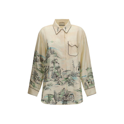 Blouse by Alemais for women in silk twill beige & print presents a discerning silhouette, showcasing a sophisticated and for a truly discerning finish.