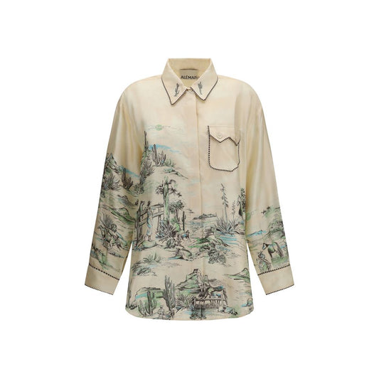 Blouse by Alemais for women in silk twill beige & print presents a discerning silhouette, showcasing a sophisticated and for a truly discerning finish.