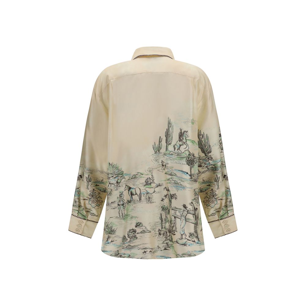 Blouse by Alemais for women in silk twill beige & print showcases a sublime silhouette, artfully detailed with a sublime and for a sophisticated, sublime finish.