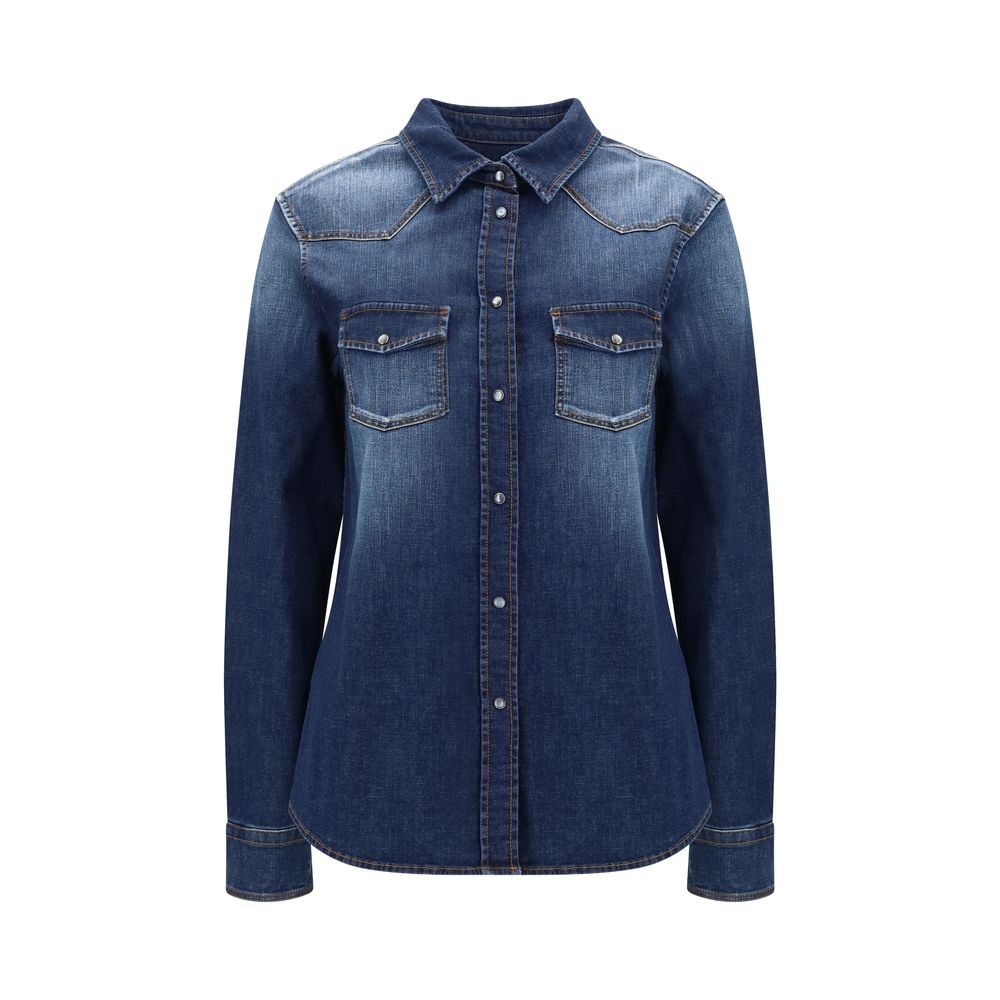 Shirt by Jacob Cohen for women in denim cotton & nickel blue & pearl showcases a sharp silhouette, elegantly detailed with a sharp and sharp long-sleeve.