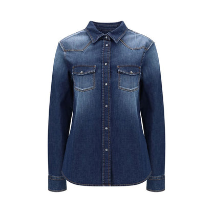 Shirt by Jacob Cohen for women in denim cotton & nickel blue & pearl showcases a sharp silhouette, elegantly detailed with a sharp and sharp long-sleeve.