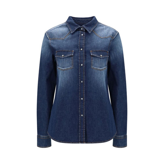 Shirt by Jacob Cohen for women in denim cotton & nickel blue & pearl showcases a sharp silhouette, elegantly detailed with a sharp and sharp long-sleeve.