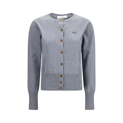 Cardigan by Vivienne Westwood for women in capra leather & cotton gray & signature features a dramatic silhouette, showcasing a sophisticated round neckline and dramatic detail for a timeless, premium look.