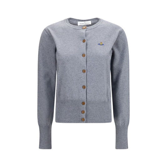 Cardigan by Vivienne Westwood for women in capra leather & cotton gray & signature features a dramatic silhouette, showcasing a sophisticated round neckline and dramatic detail for a timeless, premium look.