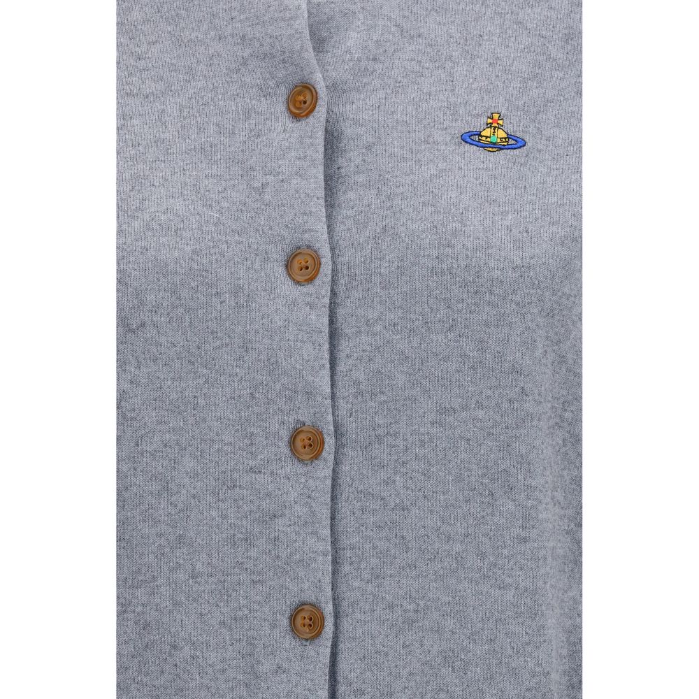 Cardigan by Vivienne Westwood for women in capra leather & cotton gray & signature presents a textural silhouette, artfully finished with a textural round neckline and for a sophisticated, textural look.
