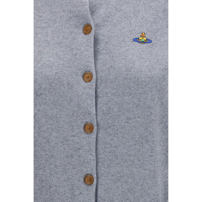 Cardigan by Vivienne Westwood for women in capra leather & cotton gray & signature presents a textural silhouette, artfully finished with a textural round neckline and for a sophisticated, textural look.