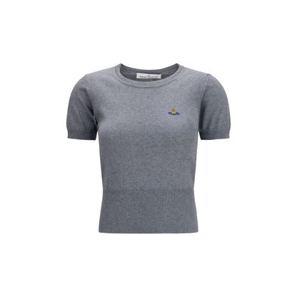 T-Shirt by Vivienne Westwood for women in cashmere cotton & capra leather gray showcases a unassuming silhouette, artfully detailed with a refined crew neckline and unassuming short-sleeve for a sophisticated, contemporary look.