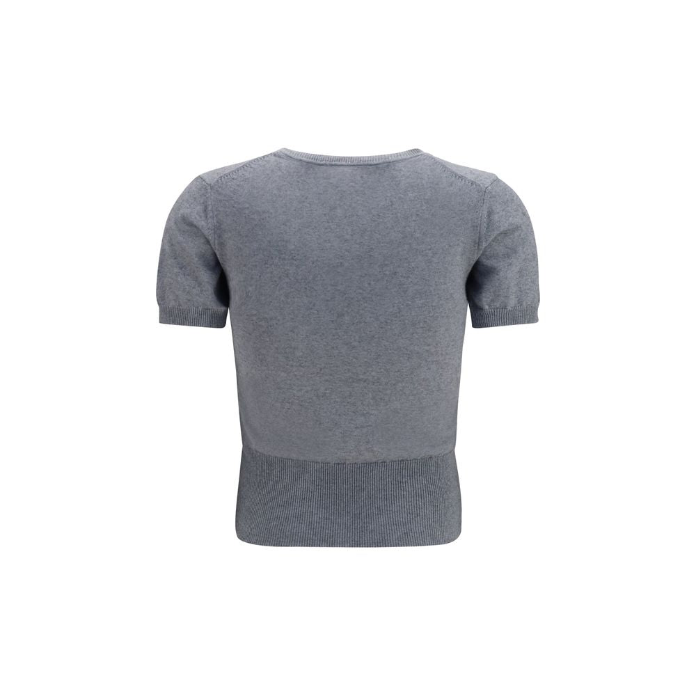 T-Shirt by Vivienne Westwood for women in cashmere cotton & capra leather gray showcases a chic silhouette, artfully detailed with a chic crew neckline and for a chic finish.