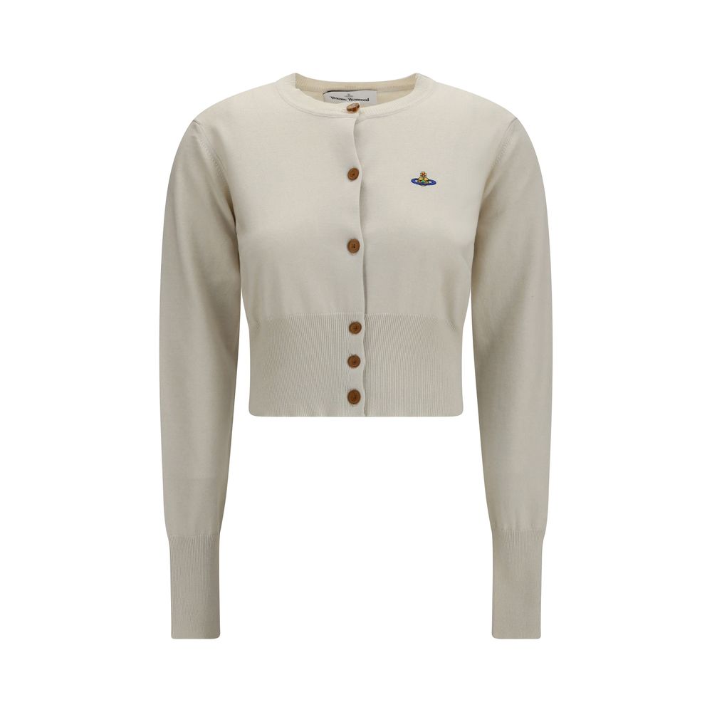 Cardigan by Vivienne Westwood for women in capra leather & cotton white features an impeccable silhouette, showcasing a sophisticated round neckline and long-sleeve detail for a truly impeccable finish.