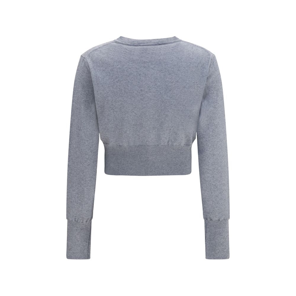 Cardigan by Vivienne Westwood for women in capra leather & cotton gray features a dramatic silhouette, showcasing a sophisticated round neckline and dramatic detail for a timeless, premium look.