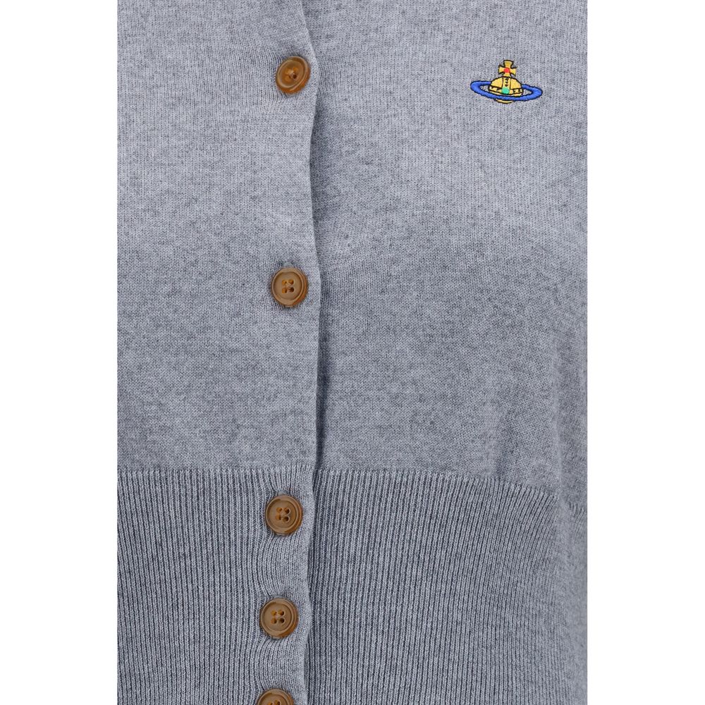 Cardigan by Vivienne Westwood for women in capra leather & cotton gray features a nuanced silhouette with a refined round neckline and nuanced detailing for a sophisticated look.