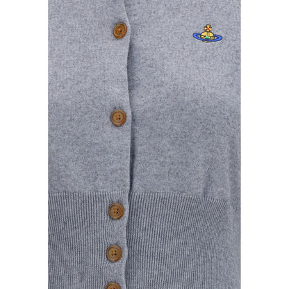 Cardigan by Vivienne Westwood for women in capra leather & cotton gray features a nuanced silhouette with a refined round neckline and nuanced detailing for a sophisticated look.