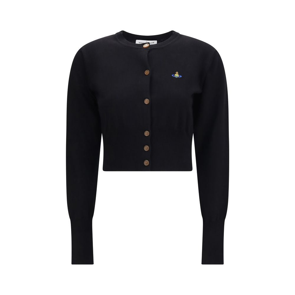 Cardigan by Vivienne Westwood for women in capra leather & cotton black features an impeccable silhouette, showcasing a sophisticated round neckline and long-sleeve detail for a truly impeccable finish.