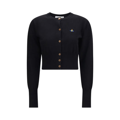 Cardigan by Vivienne Westwood for women in capra leather & cotton black features an impeccable silhouette, showcasing a sophisticated round neckline and long-sleeve detail for a truly impeccable finish.