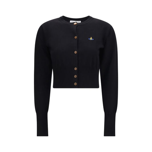 Cardigan by Vivienne Westwood for women in capra leather & cotton black features an impeccable silhouette, showcasing a sophisticated round neckline and long-sleeve detail for a truly impeccable finish.