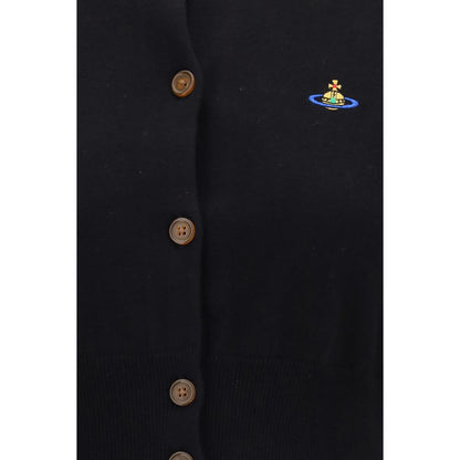 Cardigan by Vivienne Westwood for women in capra leather & cotton black features an crisp silhouette, showcasing a sophisticated round neckline and detail for a truly crisp finish.