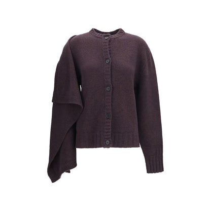 Cardigan by The Attico for women in wool & capra leather brown showcases a luxurious silhouette, meticulously detailed with a sophisticated crew neckline and long-sleeve for a refined finish.