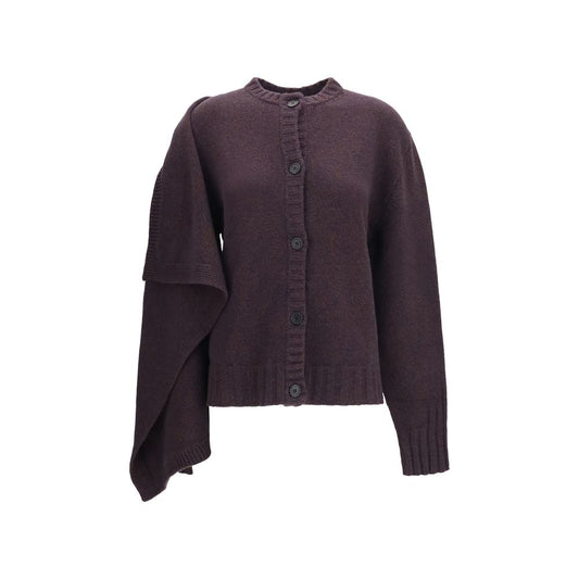 Cardigan by The Attico for women in wool & capra leather brown showcases a luxurious silhouette, meticulously detailed with a sophisticated crew neckline and long-sleeve for a refined finish.