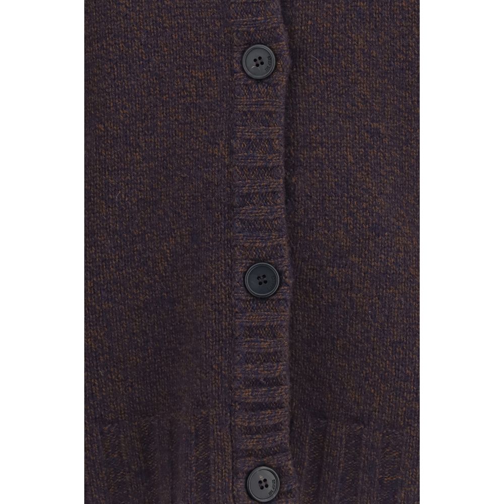 Cardigan by The Attico for women in wool & capra leather brown features a dramatic silhouette, showcasing a sophisticated and dramatic detail for a timeless, premium look.