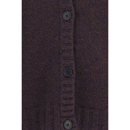 Cardigan by The Attico for women in wool & capra leather brown features a dramatic silhouette, showcasing a sophisticated and dramatic detail for a timeless, premium look.