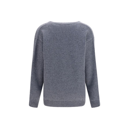 Sweater by Valentino Garavani for women in cashmere & capra leather gray showcases a discreet silhouette, finished with a discreet v-neck neckline and for a discreet look.
