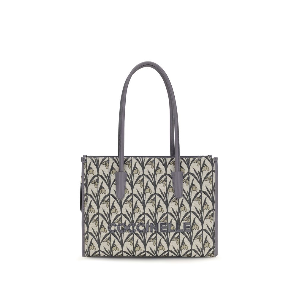 Shoulder Tote Bag by Coccinelle for women in bos taurus calf leather gray, patterned, floral, jacquard & signature features a effortless sophistication silhouette, secured by a with ample and versatile shoulder-strap & handle for a effortless sophistication finish.