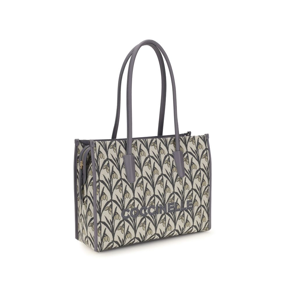 Shoulder Tote Bag by Coccinelle for women in bos taurus calf leather gray, patterned, floral, jacquard & signature features a distinguished silhouette, showcasing a secure and distinguished with versatile shoulder-strap & handle for a distinguished finish.