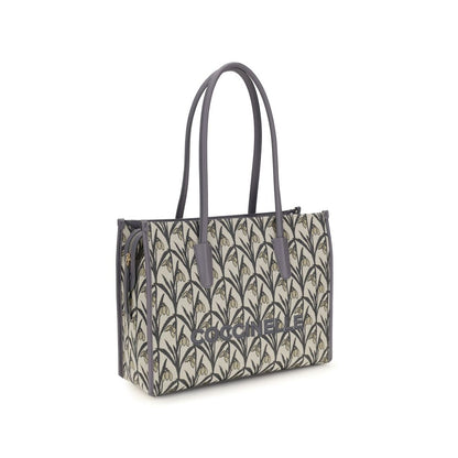 Shoulder Tote Bag by Coccinelle for women in bos taurus calf leather gray, patterned, floral, jacquard & signature features a distinguished silhouette, showcasing a secure and distinguished with versatile shoulder-strap & handle for a distinguished finish.