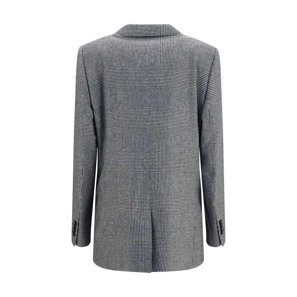 Blazer by Dolce & Gabbana for women in wool & capra leather gray presents a distinguished silhouette, detailed with a distinguished single-breasted neckline and distinctive for a truly sophisticated finish.