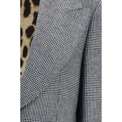 Blazer by Dolce & Gabbana for women in wool & capra leather gray features an sartorial silhouette, showcasing a sophisticated and sartorial for a truly sartorial finish.