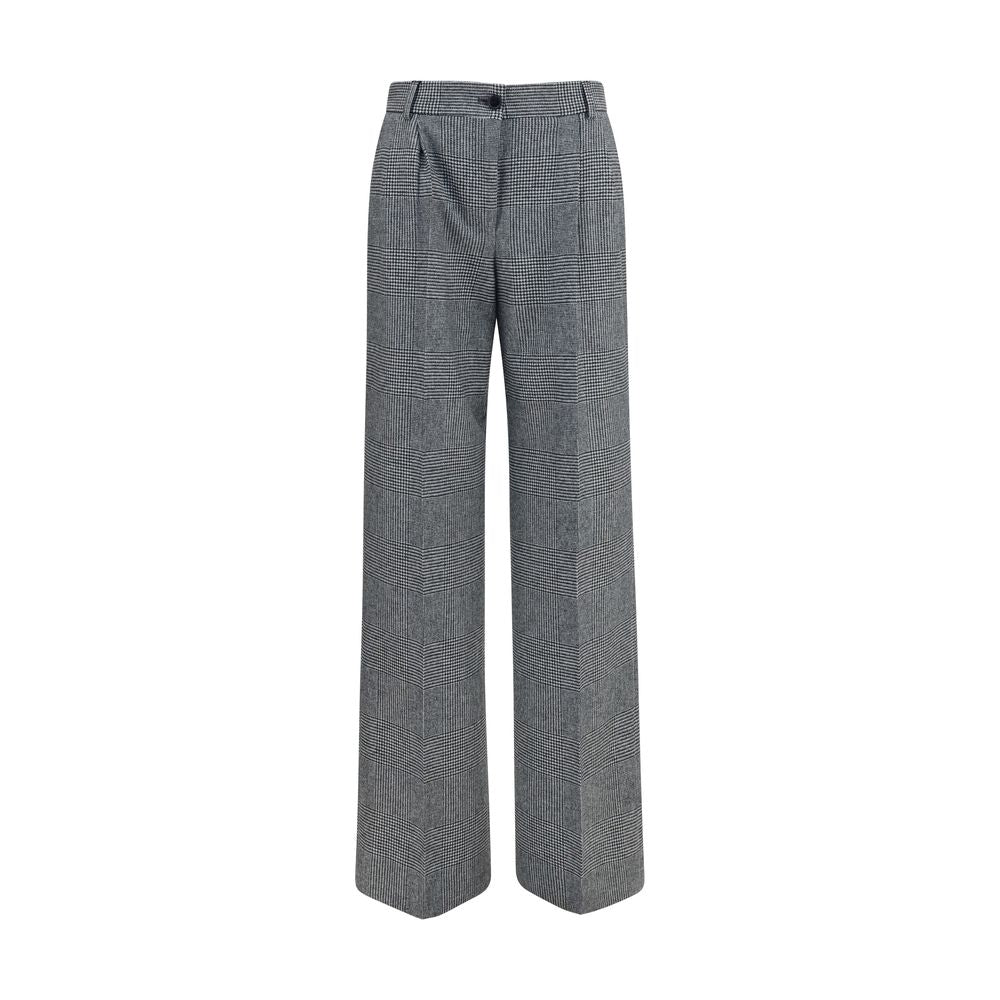 Trousers by Dolce & Gabbana for women in wool & capra leather gray features a artisanal silhouette, showcasing a sophisticated regular-fit with a long and for a artisanal finish.