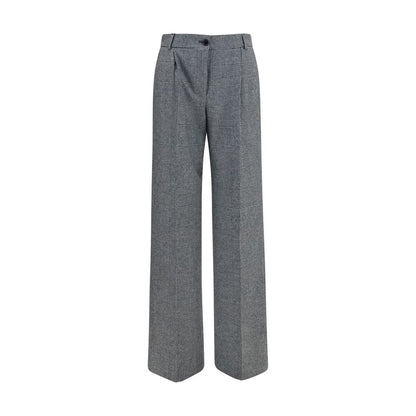 Trousers by Dolce & Gabbana for women in wool & capra leather gray features a artisanal silhouette, showcasing a sophisticated regular-fit with a long and for a artisanal finish.