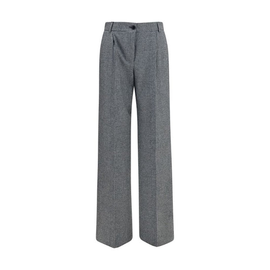 Trousers by Dolce & Gabbana for women in wool & capra leather gray features a artisanal silhouette, showcasing a sophisticated regular-fit with a long and for a artisanal finish.