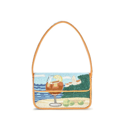 Shoulder Bag by Staud for women in leather & rayon multicolor & natural showcases a enviable silhouette, artfully detailed with a secure zipper & magnetic, organized , and versatile shoulder-strap for a enviable look.