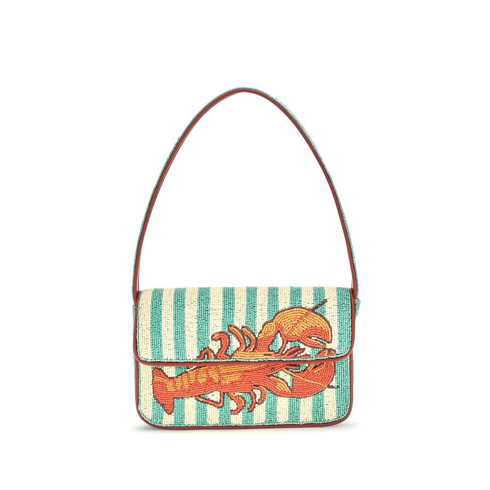 Shoulder Bag by Staud for women in leather & rayon multicolor & natural features a distinguished silhouette, showcasing a secure zipper & magnetic and distinguished with versatile shoulder-strap for a distinguished finish.