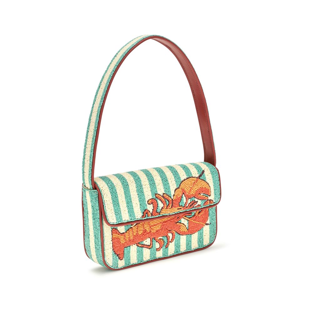 Shoulder Bag by Staud for women in leather & rayon multicolor & natural showcases a enviable silhouette, artfully detailed with a secure zipper & magnetic, organized , and versatile shoulder-strap for a enviable look.