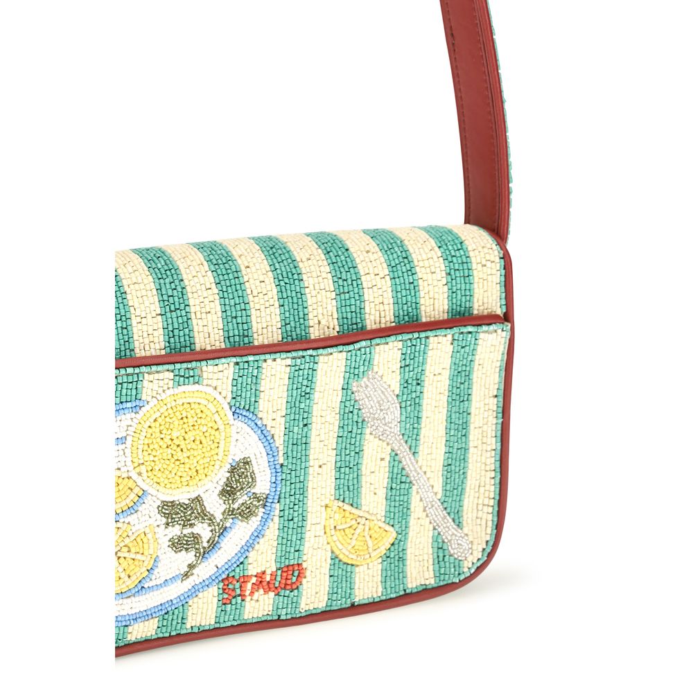 Shoulder Bag by Staud for women in leather & rayon multicolor & natural features a effortless sophistication silhouette, secured by a zipper & magnetic with ample and versatile shoulder-strap for a effortless sophistication finish.