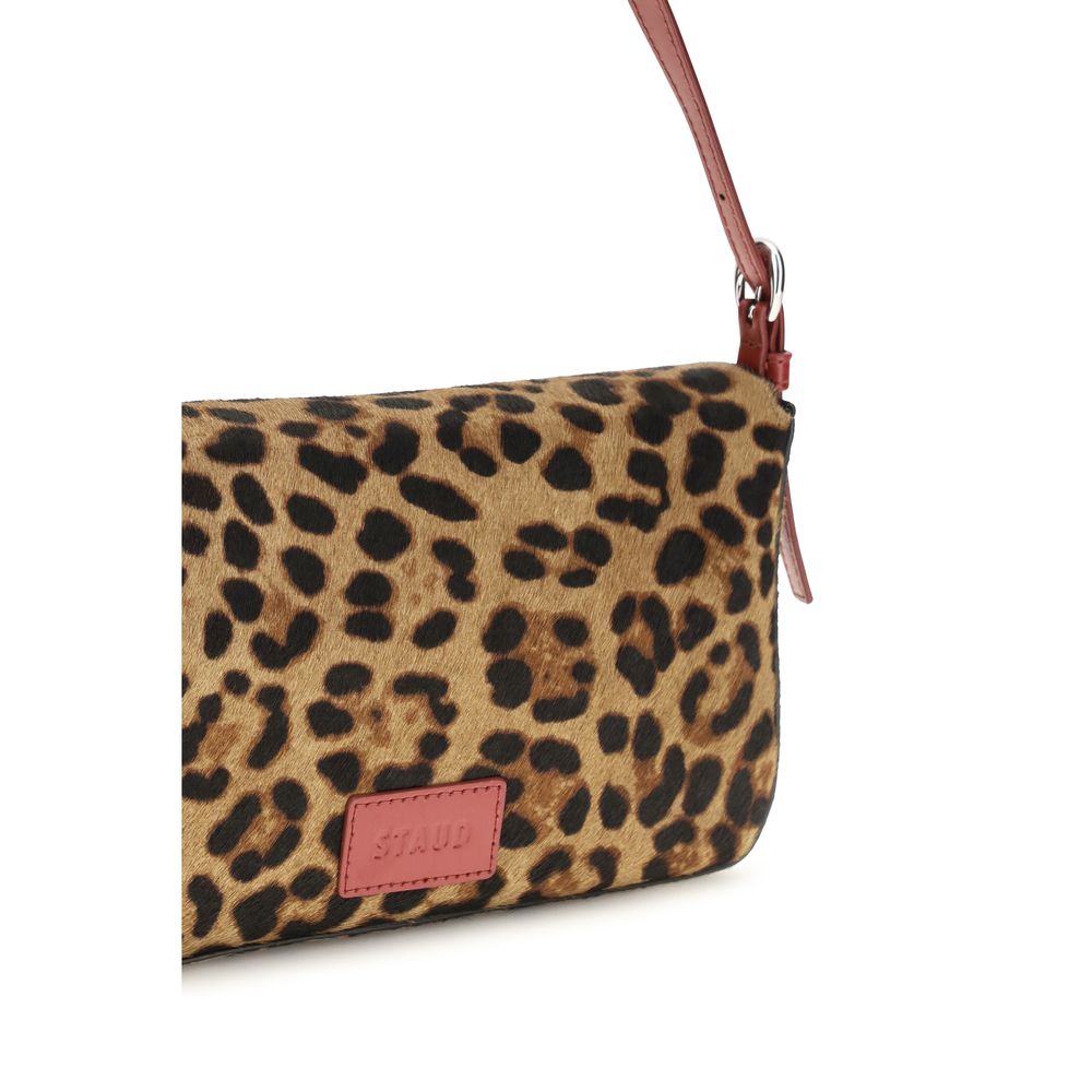Shoulder Bag by Staud for women in bos taurus calf leather beige, silver, leopard-print & patterned features an effortlessly chic silhouette with a secure , ample , and versatile shoulder-strap & adjustable-strap for effortlessly chic everyday luxury.
