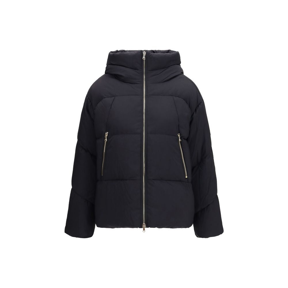 Hooded Puffer Jacket by Tatras for women in nylon & goose down black & signature presents a effortlessly chic silhouette, showcasing a sophisticated hooded neckline and premium pockets, hooded & insulated for a truly effortlessly chic finish.