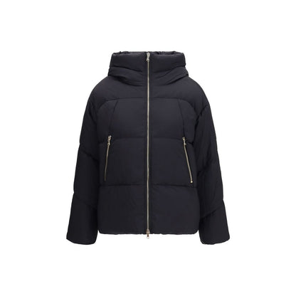Hooded Puffer Jacket by Tatras for women in nylon & goose down black & signature presents a effortlessly chic silhouette, showcasing a sophisticated hooded neckline and premium pockets, hooded & insulated for a truly effortlessly chic finish.