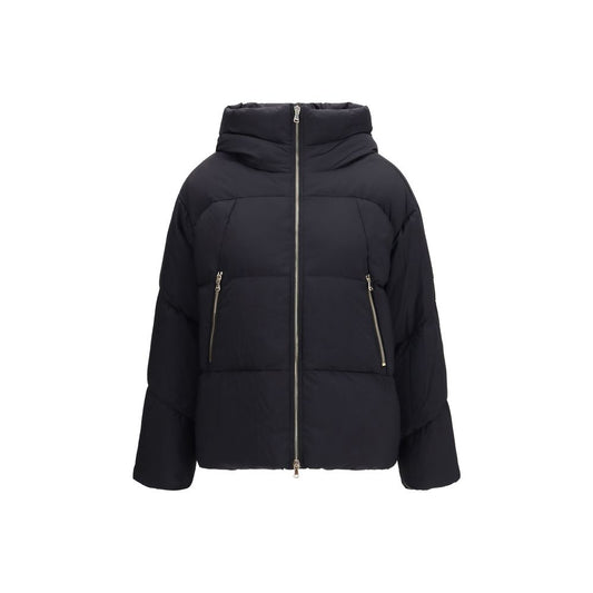 Hooded Puffer Jacket by Tatras for women in nylon & goose down black & signature presents a effortlessly chic silhouette, showcasing a sophisticated hooded neckline and premium pockets, hooded & insulated for a truly effortlessly chic finish.
