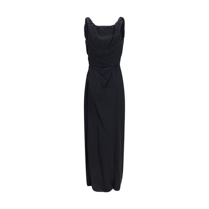 Dress by Vivienne Westwood for women in silk & viscose black features an eye catching silhouette with a sophisticated , elegant , and a refined long for a eye catching aesthetic.