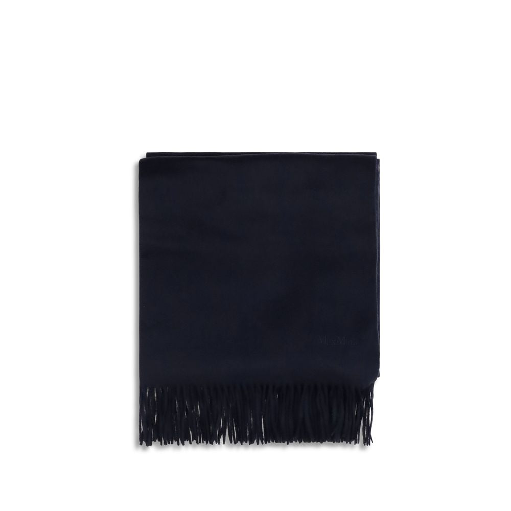 Scarf by Max Mara for women in cashmere & capra leather blue presents a effortlessly chic silhouette, artfully capturing the essence of the effortlessly chic Cashmere & Capra Leather Shawl Fringes Scarf design for a sophisticated look.