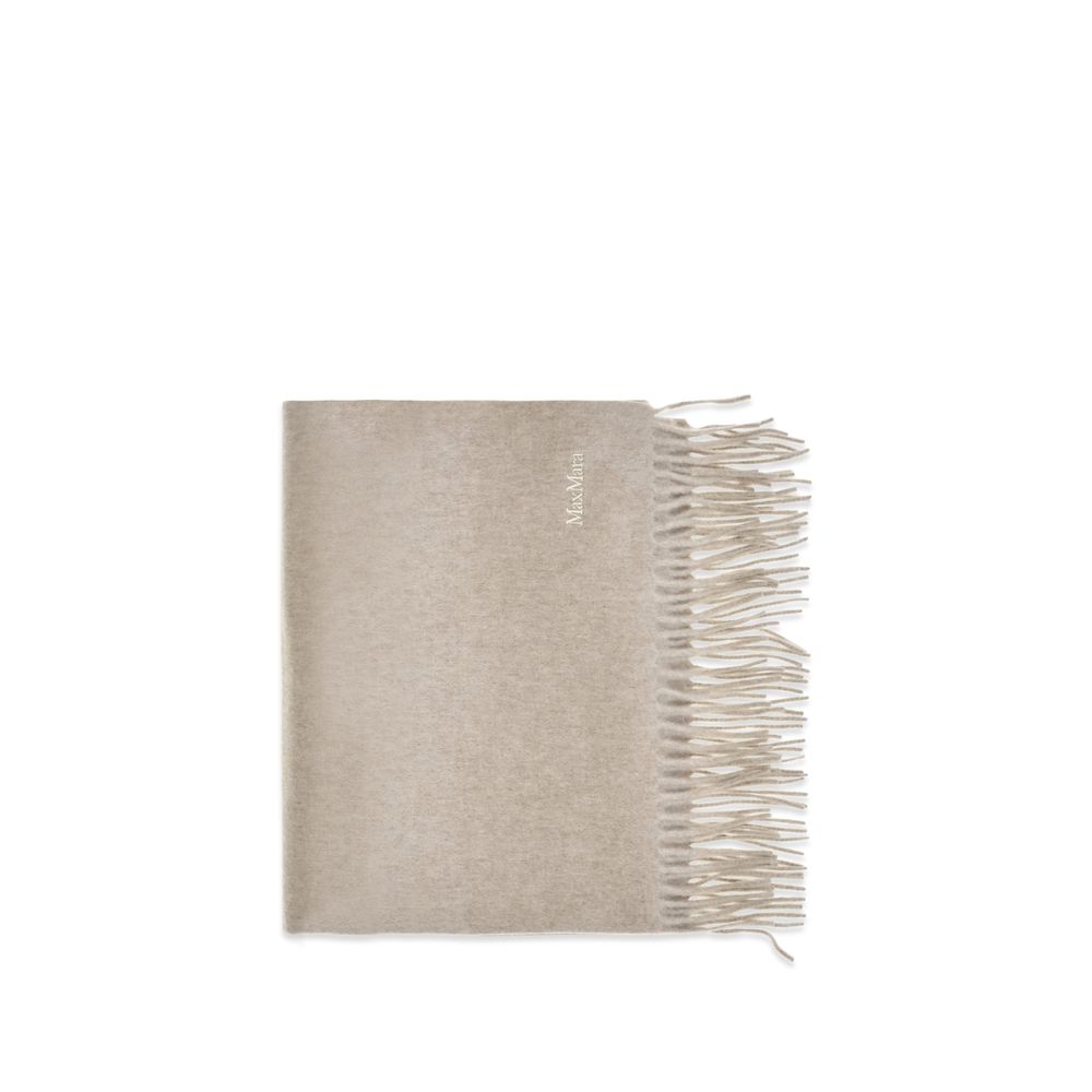 Scarf by Max Mara for women in cashmere & capra leather beige features a timeless silhouette, artfully capturing the essence of the timeless Cashmere & Capra Leather Shawl Fringes Scarf design for a sophisticated look.