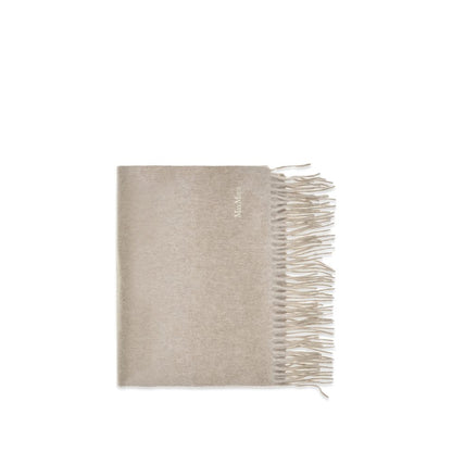 Scarf by Max Mara for women in cashmere & capra leather beige features a timeless silhouette, artfully capturing the essence of the timeless Cashmere & Capra Leather Shawl Fringes Scarf design for a sophisticated look.