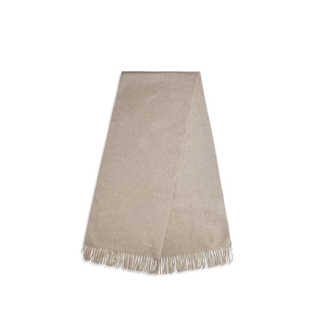Scarf by Max Mara for women in cashmere & capra leather beige showcases a warm silhouette from the Cashmere & Capra Leather Shawl Fringes Scarf collection, offering a warm drape that exudes sophisticated luxury.