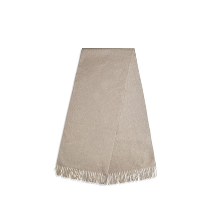 Scarf by Max Mara for women in cashmere & capra leather beige showcases a warm silhouette from the Cashmere & Capra Leather Shawl Fringes Scarf collection, offering a warm drape that exudes sophisticated luxury.