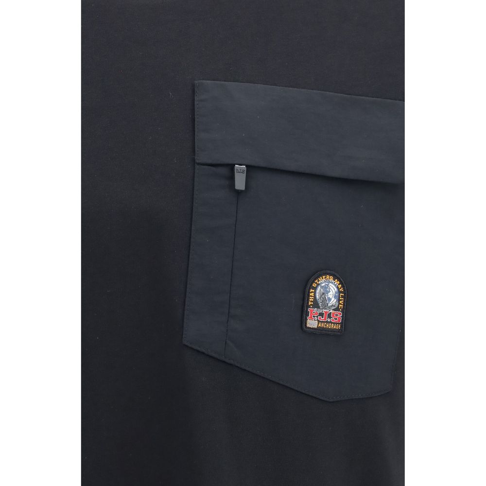 Activewear T-Shirt by Parajumpers for men in nylon cotton black & signature features an athletic silhouette with sleeves and a crew neckline neckline, enhanced by high-performance .