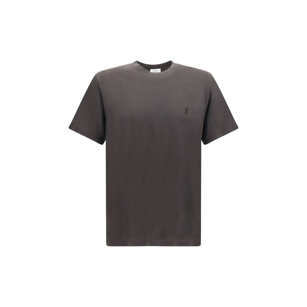 T-Shirt by Saint Laurent for men in cotton & silk brown features a plush silhouette, showcasing a sophisticated crew neckline and short-sleeve for a truly plush finish.