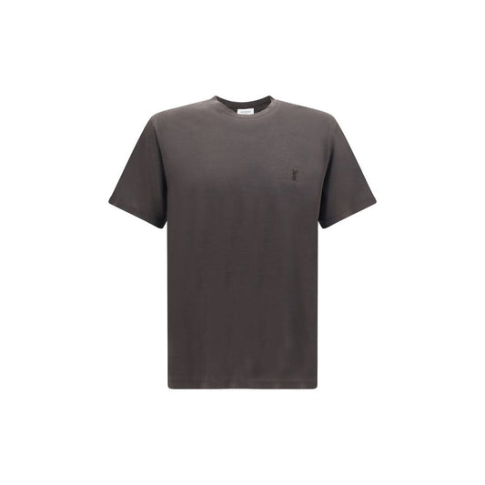 T-Shirt by Saint Laurent for men in cotton & silk brown features a plush silhouette, showcasing a sophisticated crew neckline and short-sleeve for a truly plush finish.